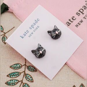 NWT Kate Spade Out of the Bag Black Cat Stud Earrings Limited Edition